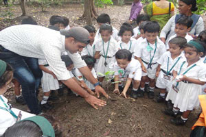 Tiny Tots and ‘Grandpa’ Sharan celebrate Trees at Taru Mitra